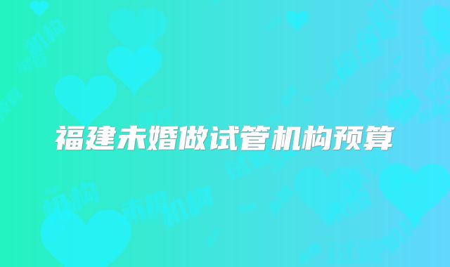 福建未婚做试管机构预算