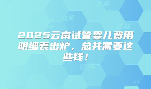 2025云南试管婴儿费用明细表出炉，总共需要这些钱！