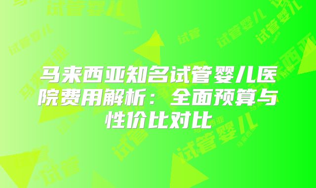 马来西亚知名试管婴儿医院费用解析：全面预算与性价比对比