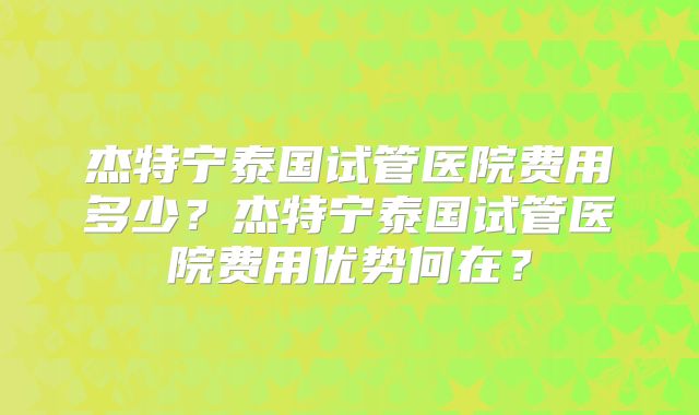 杰特宁泰国试管医院费用多少？杰特宁泰国试管医院费用优势何在？