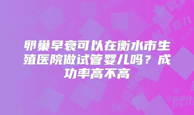 卵巢早衰可以在衡水市生殖医院做试管婴儿吗？成功率高不高