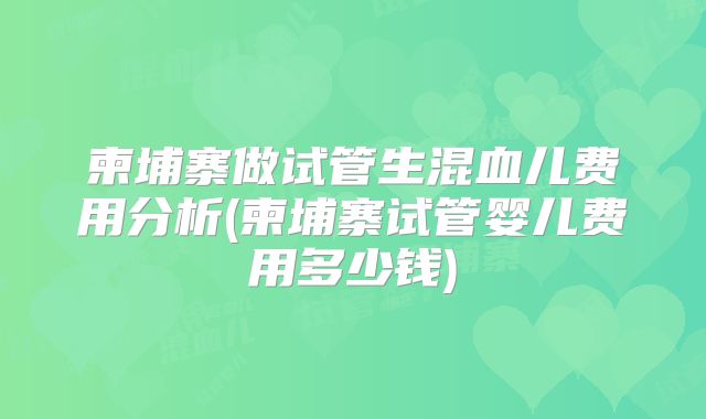柬埔寨做试管生混血儿费用分析(柬埔寨试管婴儿费用多少钱)