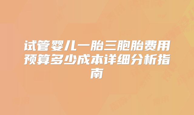 试管婴儿一胎三胞胎费用预算多少成本详细分析指南