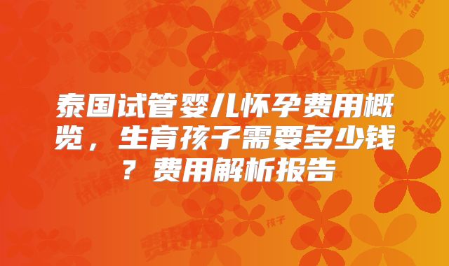 泰国试管婴儿怀孕费用概览，生育孩子需要多少钱？费用解析报告