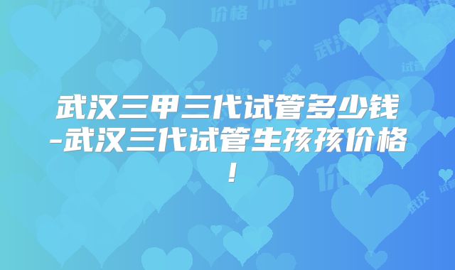 武汉三甲三代试管多少钱-武汉三代试管生孩孩价格!