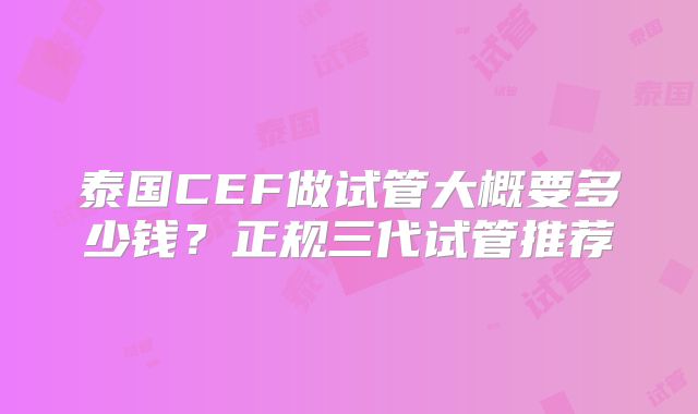 泰国CEF做试管大概要多少钱?正规三代试管推荐