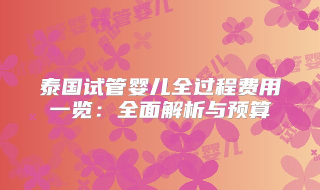 泰国试管婴儿全过程费用一览：全面解析与预算