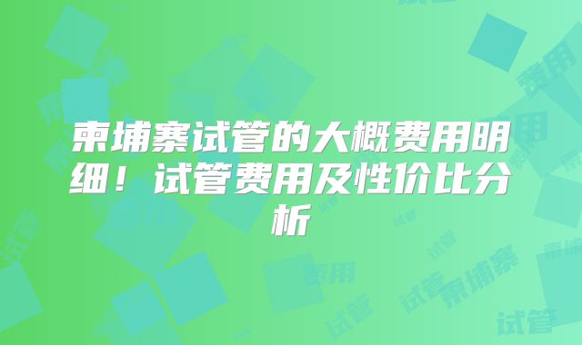 柬埔寨试管的大概费用明细！试管费用及性价比分析