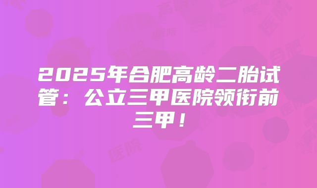 2025年合肥高龄二胎试管:公立三甲医院领衔前三甲!