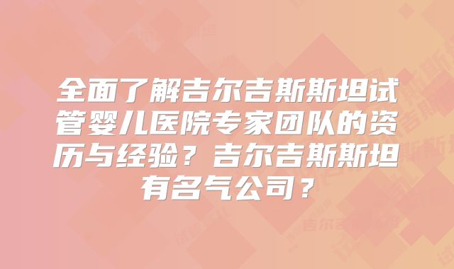 全面了解吉尔吉斯斯坦试管婴儿医院专家团队的资历与经验？吉尔吉斯斯坦有名气公司？