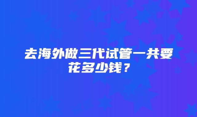 去海外做三代试管一共要花多少钱？