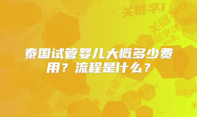 泰国试管婴儿大概多少费用?流程是什么?