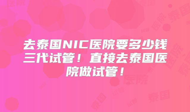 去泰国NIC医院要多少钱三代试管!直接去泰国医院做试管!
