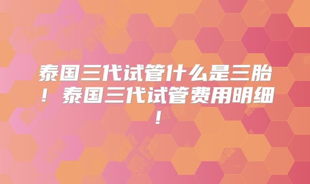 泰国三代试管什么是三胎！泰国三代试管费用明细！