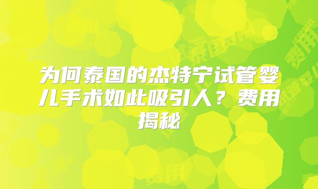 为何泰国的杰特宁试管婴儿手术如此吸引人？费用揭秘