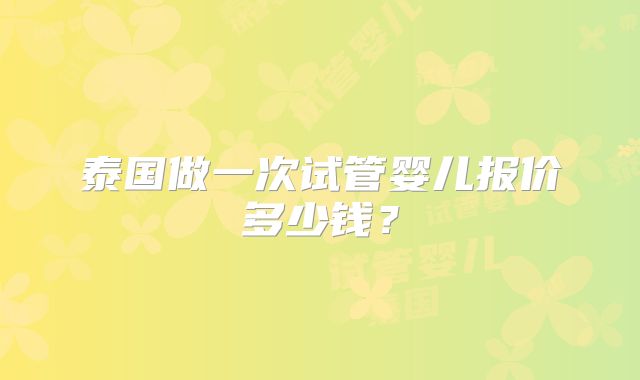 泰国做一次试管婴儿报价多少钱?