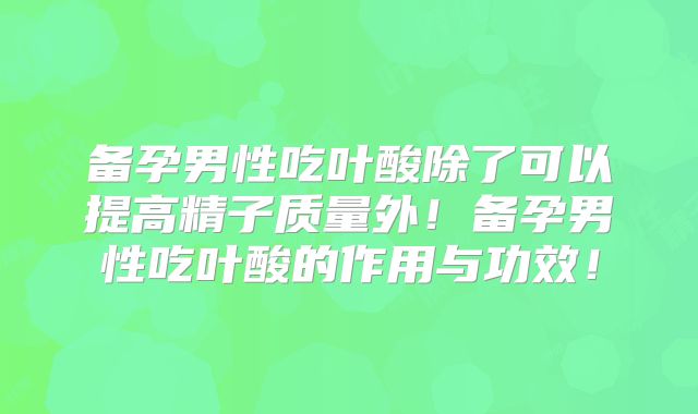 备孕男性吃叶酸除了可以提高精子质量外！备孕男性吃叶酸的作用与功效！