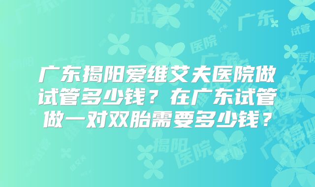 广东揭阳爱维艾夫医院做试管多少钱？在广东试管做一对双胎需要多少钱？