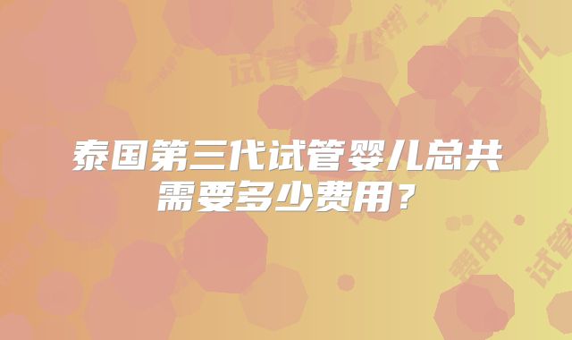 泰国第三代试管婴儿总共需要多少费用？