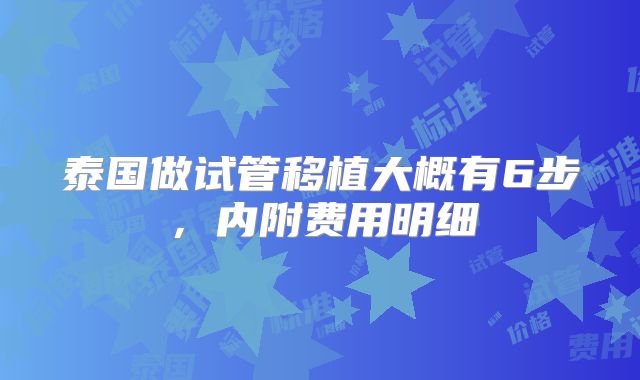 泰国做试管移植大概有6步，内附费用明细