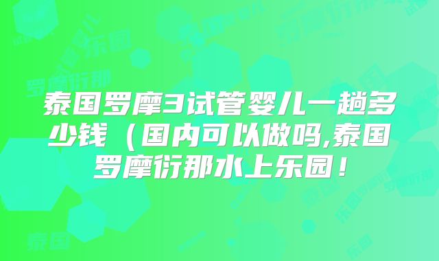 泰国罗摩3试管婴儿一趟多少钱(国内可以做吗,泰国罗摩衍那水上乐园!