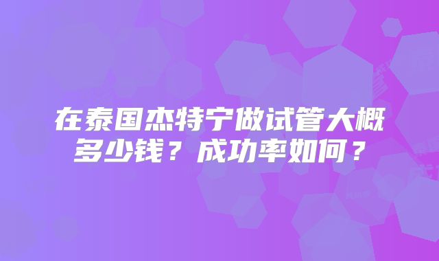 在泰国杰特宁做试管大概多少钱？成功率如何？