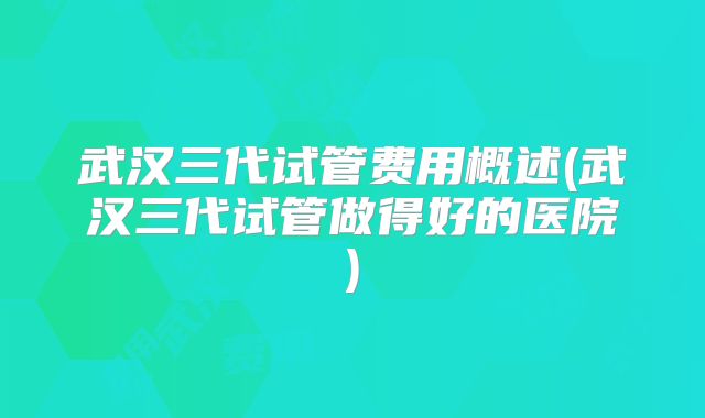 武汉三代试管费用概述(武汉三代试管做得好的医院)