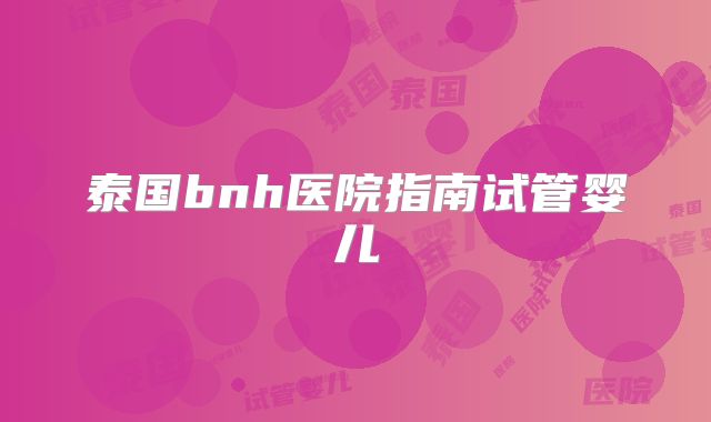 泰国bnh医院指南试管婴儿