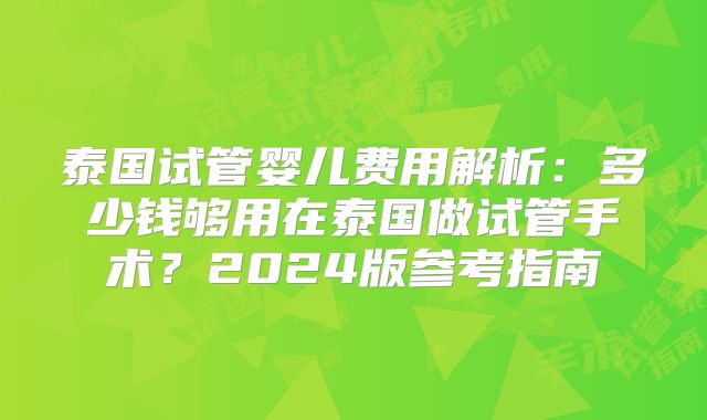 泰国试管婴儿费用解析:多少钱够用在泰国做试管手术?2024版参考指南