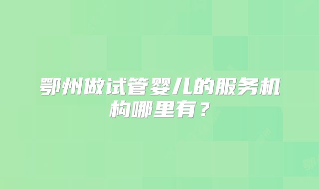鄂州做试管婴儿的服务机构哪里有？