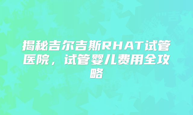 揭秘吉尔吉斯RHAT试管医院，试管婴儿费用全攻略