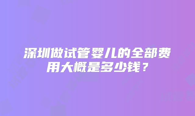 深圳做试管婴儿的全部费用大概是多少钱？