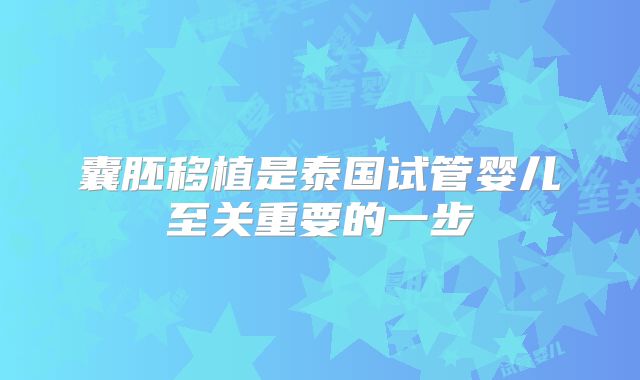 囊胚移植是泰国试管婴儿至关重要的一步