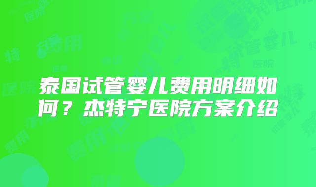 泰国试管婴儿费用明细如何？杰特宁医院方案介绍