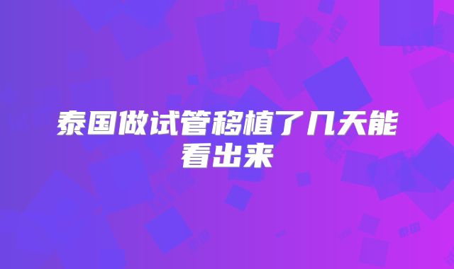 泰国做试管移植了几天能看出来