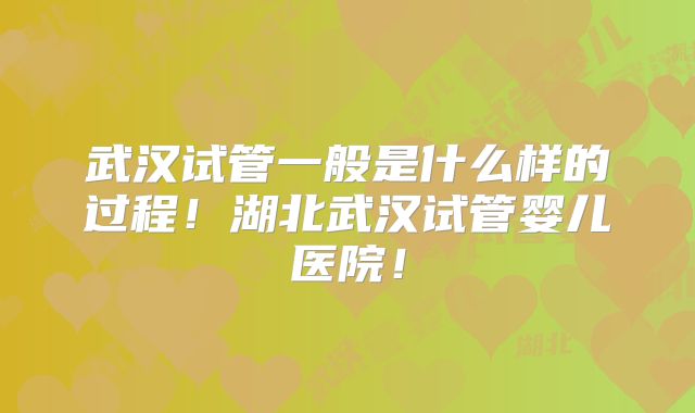武汉试管一般是什么样的过程！湖北武汉试管婴儿医院！