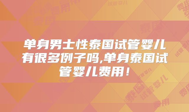 单身男士性泰国试管婴儿有很多例子吗,单身泰国试管婴儿费用！
