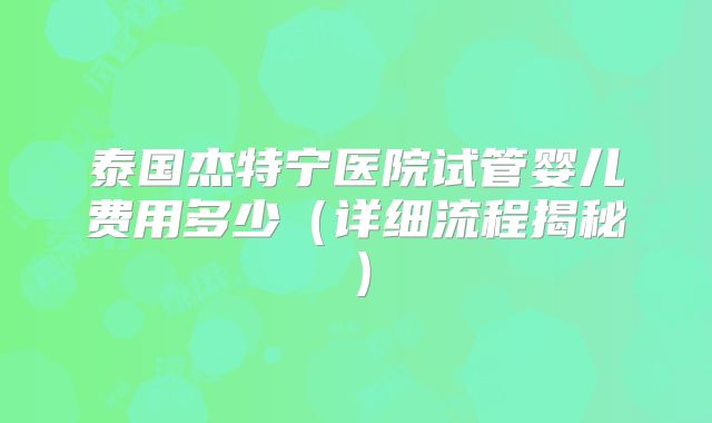 泰国杰特宁医院试管婴儿费用多少（详细流程揭秘）