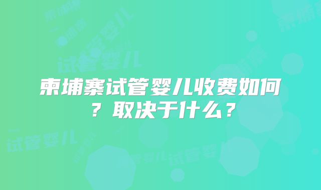 柬埔寨试管婴儿收费如何？取决于什么？