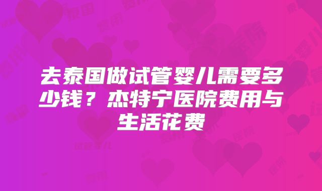 去泰国做试管婴儿需要多少钱？杰特宁医院费用与生活花费