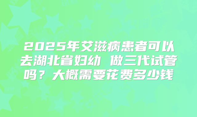 2025年艾滋病患者可以去湖北省妇幼 做三代试管吗?大概需要花费多少钱