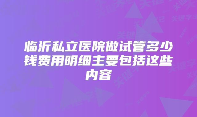 临沂私立医院做试管多少钱费用明细主要包括这些内容