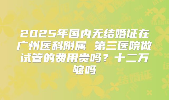 2025年国内无结婚证在广州医科附属 第三医院做试管的费用贵吗？十二万够吗