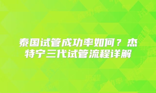 泰国试管成功率如何？杰特宁三代试管流程详解