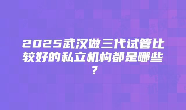 2025武汉做三代试管比较好的私立机构都是哪些？