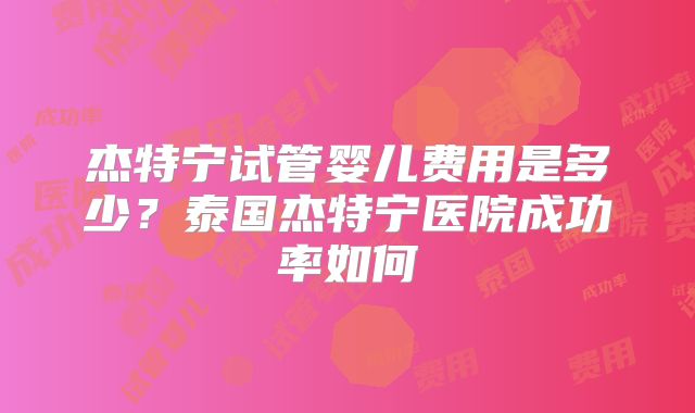 杰特宁试管婴儿费用是多少？泰国杰特宁医院成功率如何