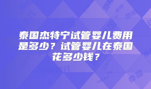 泰国杰特宁试管婴儿费用是多少?试管婴儿在泰国花多少钱?