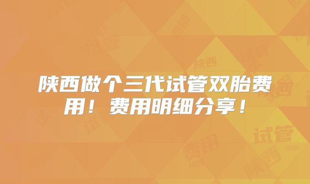 陕西做个三代试管双胎费用！费用明细分享！