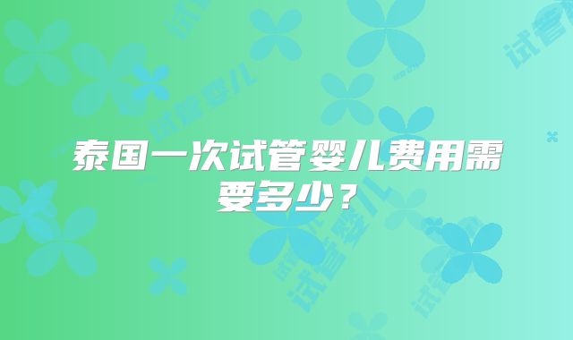 泰国一次试管婴儿费用需要多少？