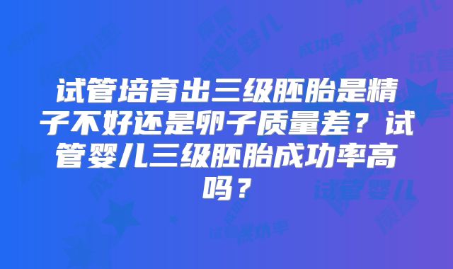 试管培育出三级胚胎是精子不好还是卵子质量差？试管婴儿三级胚胎成功率高吗？